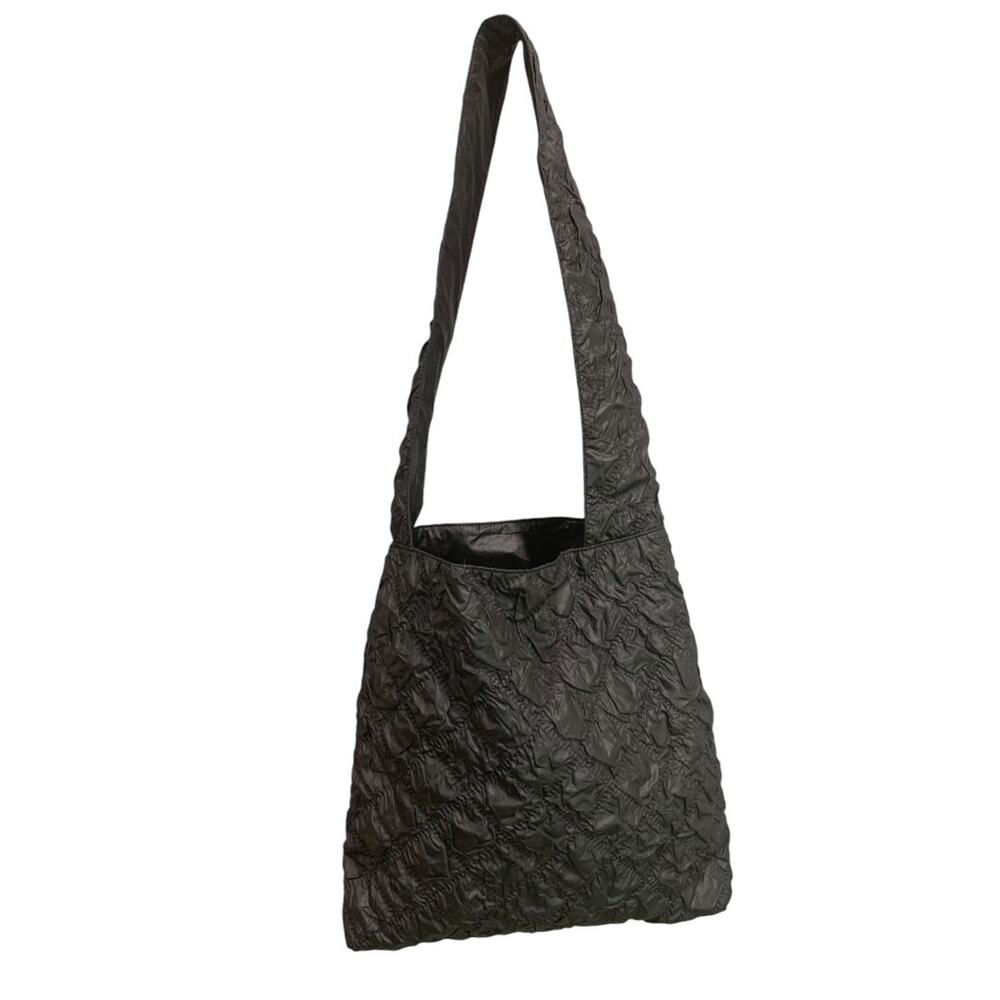 Black Quilted Look Nylon Shoulder Bag Sling Tote